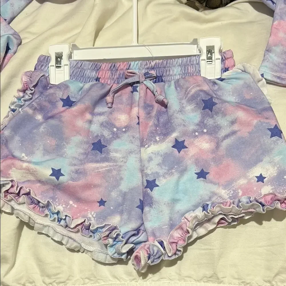 Btween 10 Pajamas loungewear pink Blue Starry Set ruffled shorts & top NWT
